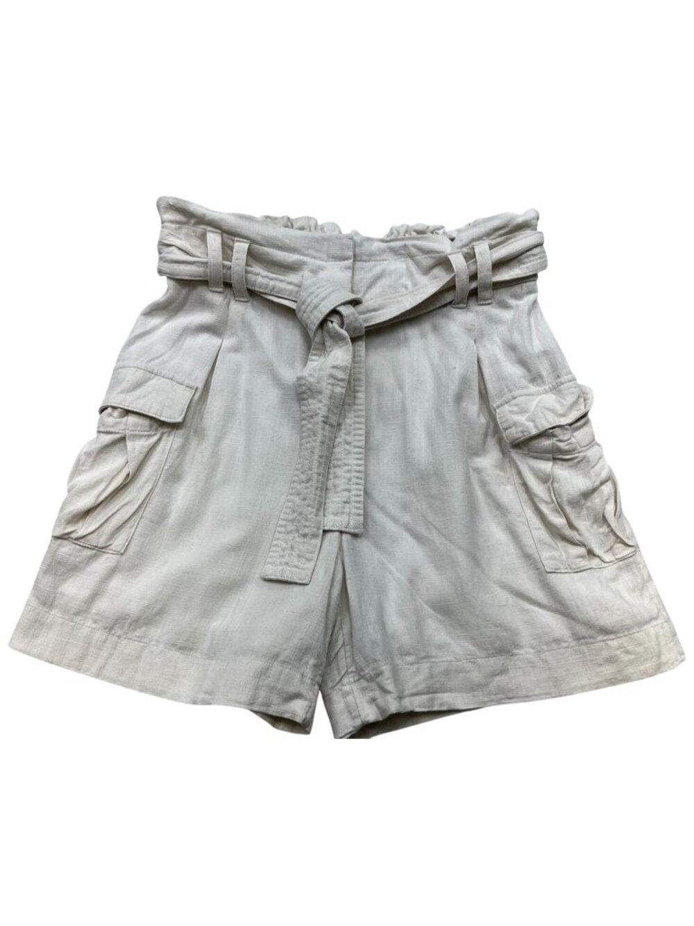 Simply Vera Vera Wang Women's Belted Linen Blend Cargo Shorts Size S Off-White
